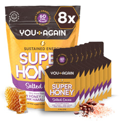 You Again Super Honey gel packet with chocolate for runners on the go.