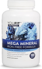 YouFit Mega Minerals bottle front view highlighting a full mineral blend for daily vitality.