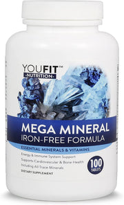 YouFit Mega Minerals bottle front view highlighting a full mineral blend for daily vitality.