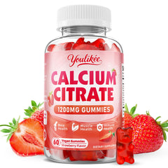 Youlikee calcium citrate gummies bottle showing 60-count container for easy daily calcium intake.