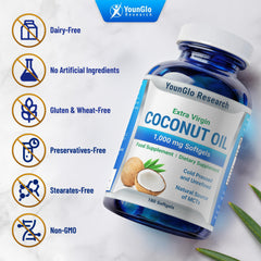 YounGlo Research Coconut Oil pack-box highlights non-GMO, dairy-free ingredients for clean daily use