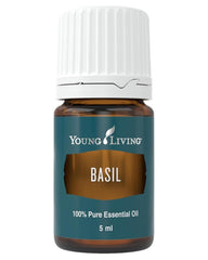 Young Living Basil Essential Oil 5ml bottle for aromatherapy and focus.