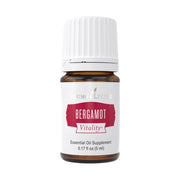 Young Living Bergamot Vitality 5ml bottle close-up highlighting citrus flavor for recipes.