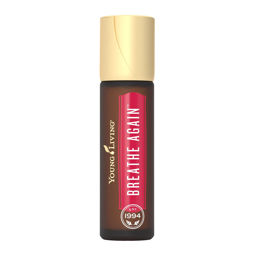 Young Living Breathe Again roll-on cap close-up for on-the-go breathing support