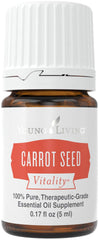 Young Living Carrot Seed Vitality 5ml bottle for aroma diffusion and skin-friendly dilution.