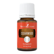 Young Living Cedarwood oil bottle 15ml, promoting calm and skincare use.