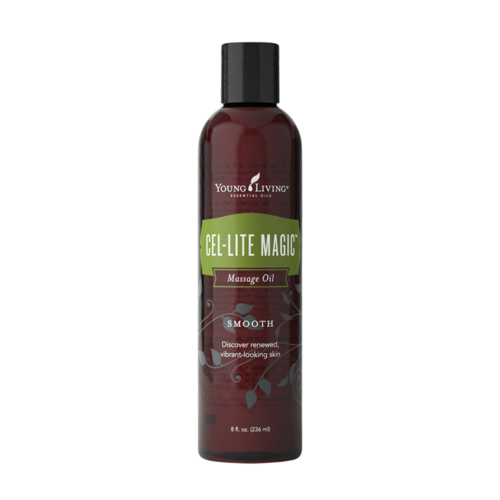 Young Living Cel-Lite Magic Massage Oil bottle promotes calm.