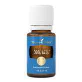Young Living Cool Azul bottle pour supports refreshing aromatherapy sessions.