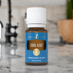 Young Living Cool Azul massage-application invites a soothing, plant-inspired experience.