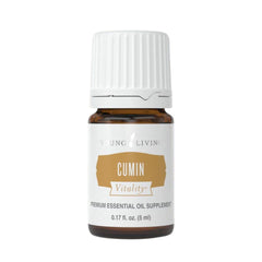 Young Living Cumin Vitality bottle close-up for culinary flavor enhancement.
