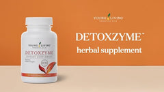 Young Living Detoxzyme capsules close-up highlighting a clean, soy-free formula for daily use.