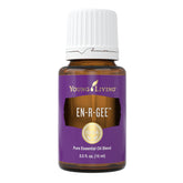 Young Living En-R-Gee bottle close-up for energizing aroma supporting focus