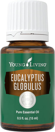Young Living Eucalyptus Globulus bottle pour delivering refreshing aroma.