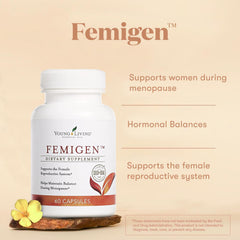 FemiGen packaging box highlighting herbal blend for menopausal support