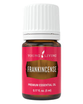 Young Living Frankincense essential oil bottle close-up for skincare and diffusion.