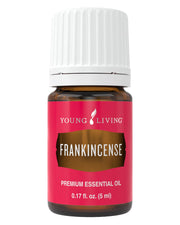 Young Living Frankincense essential oil bottle close-up for skincare and diffusion.