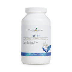 Young Living ICP 8oz bottle showcases premium psyllium fiber blend for daily digestive support.