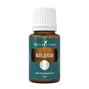 Young Living Marjoram essential oil bottle shows calming herbal aroma