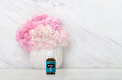 Close-up label of Young Living Marjoram oil featuring Herb of Happiness