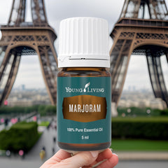 Young Living Marjoram oil in a wooden diffuser creating calm space
