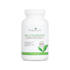 Young Living MultiGreens bottle with capsules for daily vitality