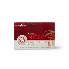 Young Living NingXia Nitro tube close-up with pre-measured energy for quick focus