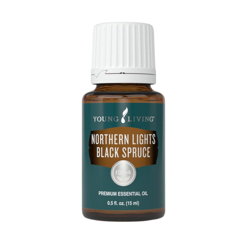 Young Living Northern Lights Black Spruce 15ml bottle with a calming, earthy scent.