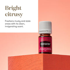 Young Living Purification 5ml bottle label highlights blend for scenting rooms