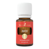 Young Living Raven bottle close-up for refreshing aromatherapy.