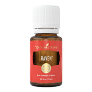 Young Living Raven bottle close-up for refreshing aromatherapy.