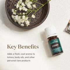 Young Living Spearmint oil used topically as massage oil for skin comfort