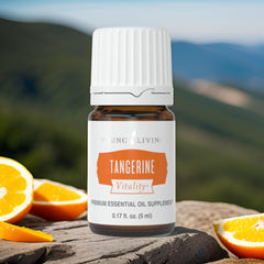 Close-up of Tangerine Vitality drops highlighting vibrant citrus for beverages