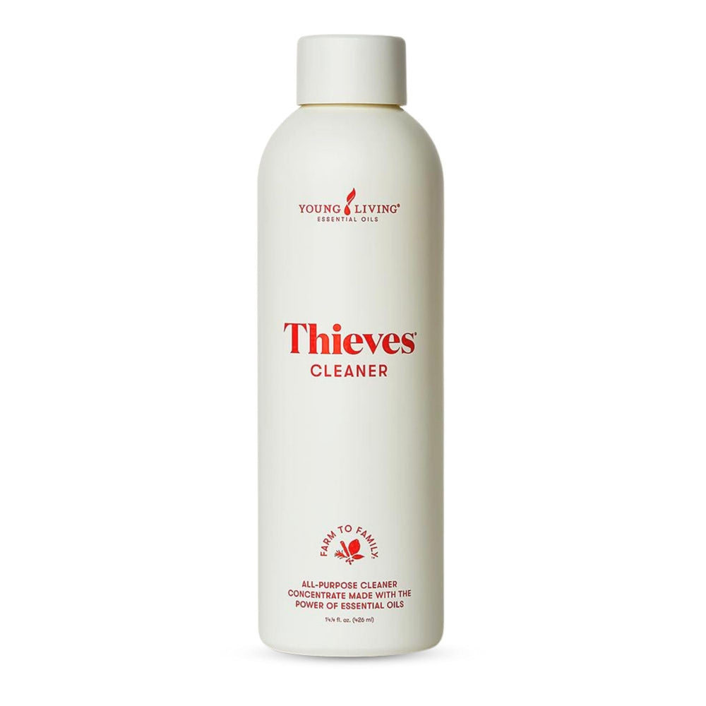 Young Living Thieves Cleaner bottle cap close-up showing concentrated formula.