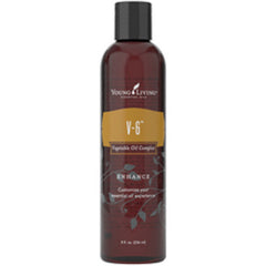 Young Living V-6 bottle, odorless carrier oil for diluting essential oils and massage blends.