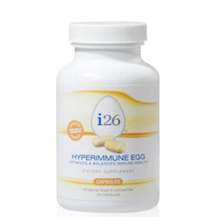 Youngevity i26 Hyperimmune Egg Capsules bottle label highlighting immune and digestive support.
