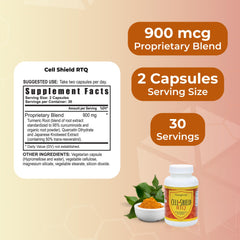 Youngevity RTQ Cell Shield packaging label, clear dosage for informed use.