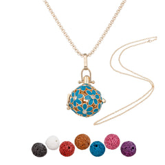 YoungJewl blue chrysanthemum diffuser necklace with rhinestone centerpiece for daily elegance