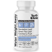 Youth & Tonic Water Weight Away bottle front showing herbal diuretic formula for bloating relief