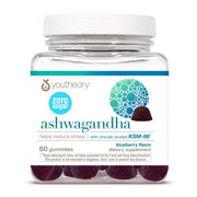 Youtheory Ashwagandha Gummies, empaque frontal, apoyo al estrés