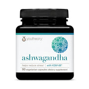 Youtheory Ashwagandha with organic KSM-66 bottle focus, showcasing potency and quality