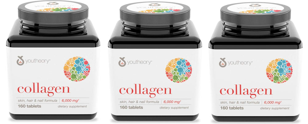 Youtheory Collagen Advanced Formula bottle with 160 tablets for skin and joints support.