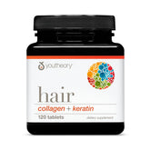 Youtheory hair collagen keratin tablets bottle for daily hair and nail support