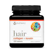 Youtheory hair collagen keratin tablets bottle for daily hair and nail support