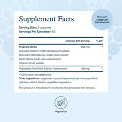 Youtheory Hyaluronic Acid Advanced bottle back label explains ingredients and dairy-free formula