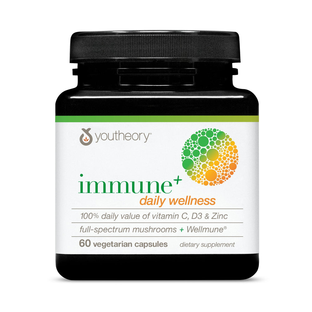 Gélules Youtheory Immunité Plus près de la bouteille pour le soutien quotidien.