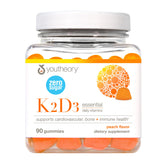 Youtheory K2D3 zero sugar gummy bottle shown for daily bone and heart support.