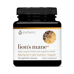 Youtheory Lion's Mane Plus bottle front for daily focus-friendly use.