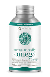 Youtheory Ocean-Friendly Omega bottle with softgels, plant-based EPA and DHA for heart, brain, eyes