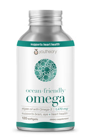 Youtheory Ocean-Friendly Omega bottle with softgels, plant-based EPA and DHA for heart, brain, eyes