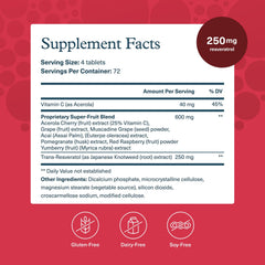 Youtheory Resveratrol Advanced label highlights ResVida and the super-fruit blend.